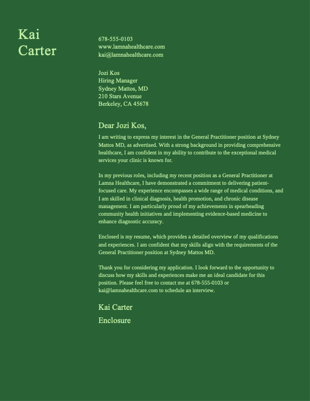 Monochrome professional cover letter